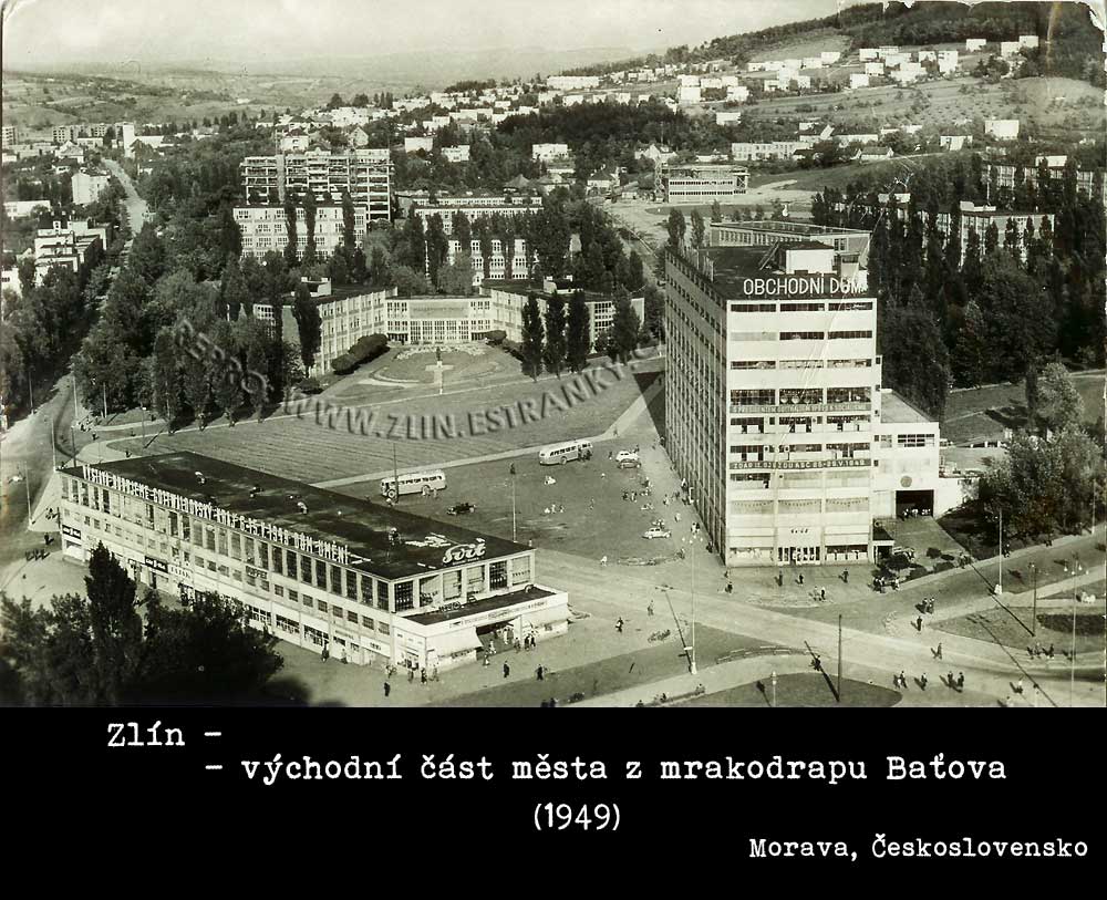 Zlín - východní pohled z mrakodrapu Baťova (1949)