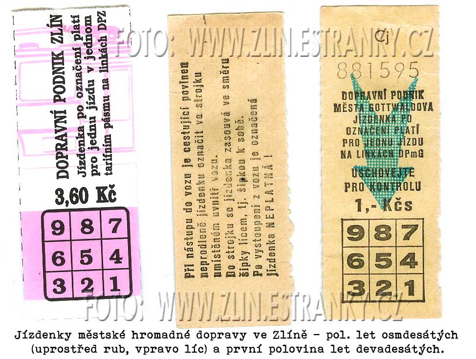 DPMG - lístky na dopravu děrovací (1985-1995)